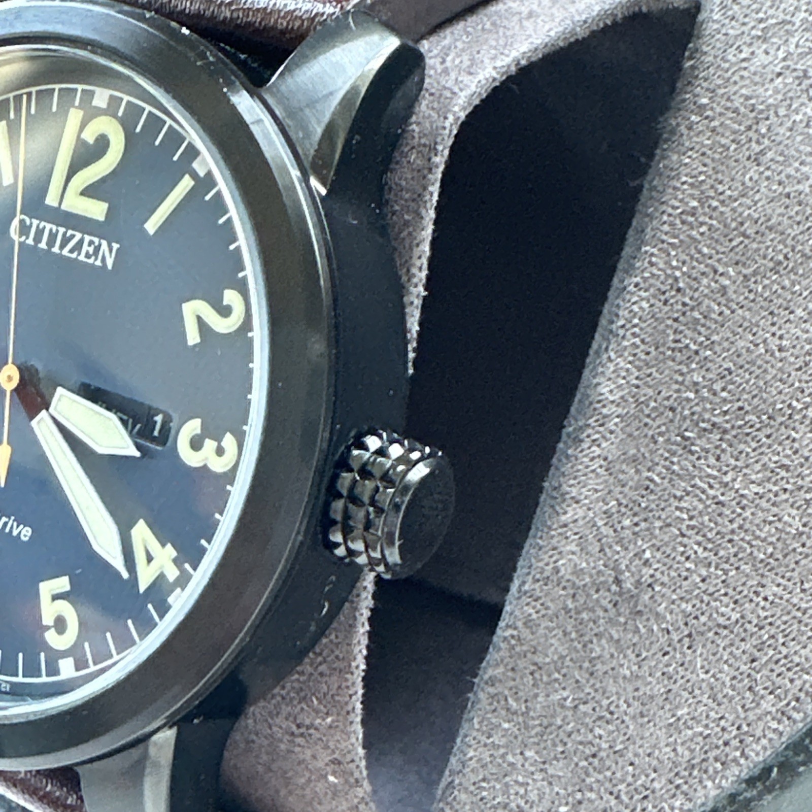 Citizen Men’s Garrison Day Date Window Brown Eco-Drive Watch 42MM BM8478-01L