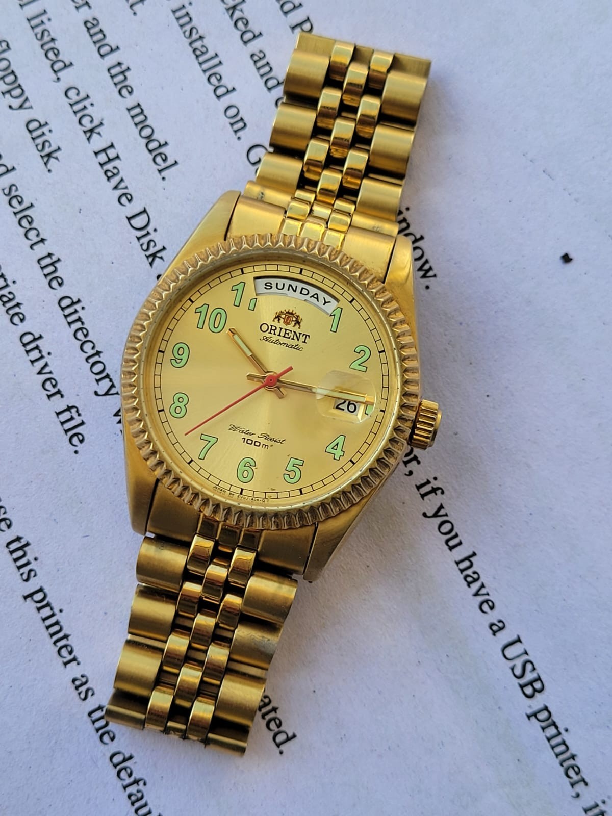 Orient President Gold Plated Fluted Bezel EV0J-A0-B Automatic Vintage Watch