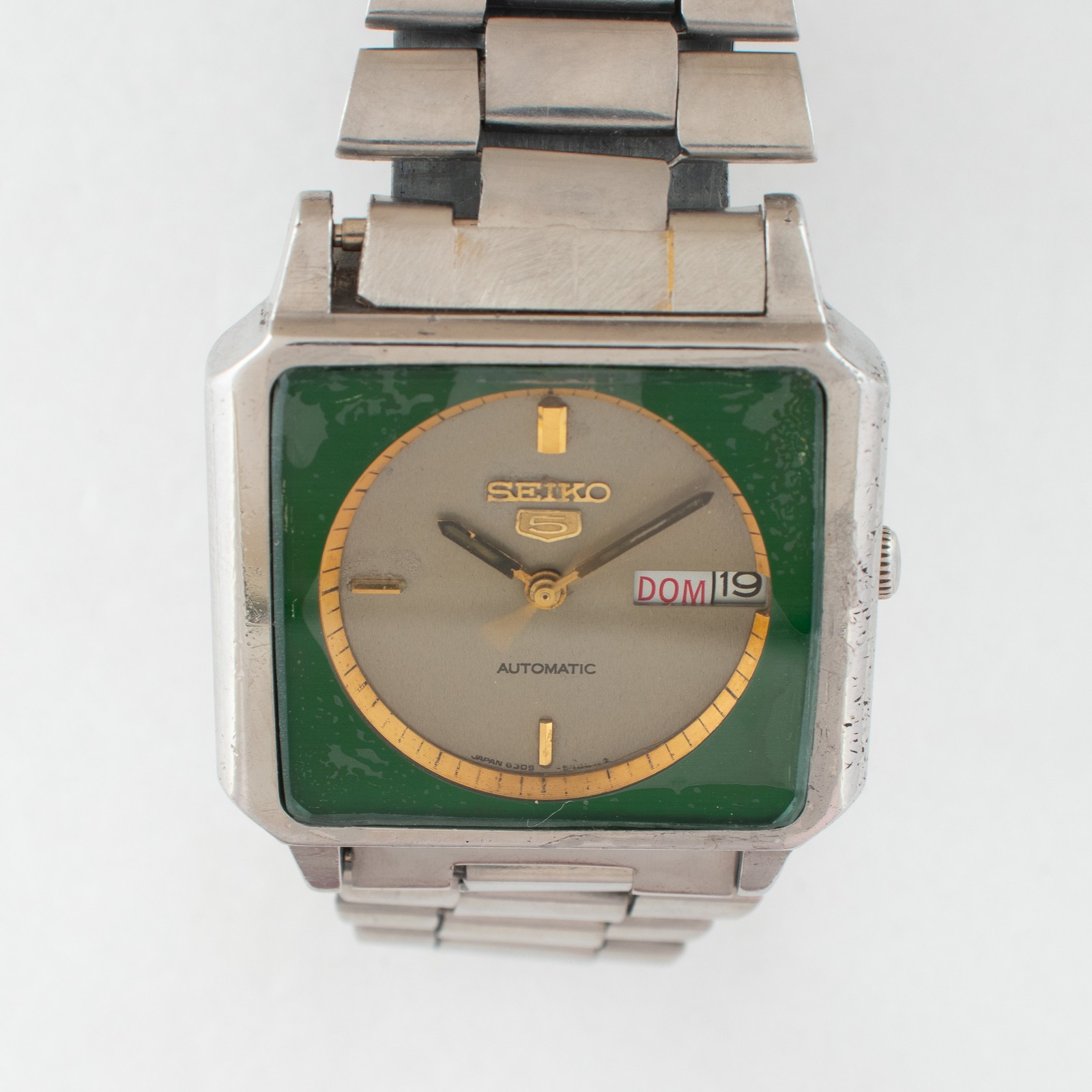 Vintage Seiko 5 Automatic TV Case 6309-547A Two-Tone Green/Silver Dial Watch