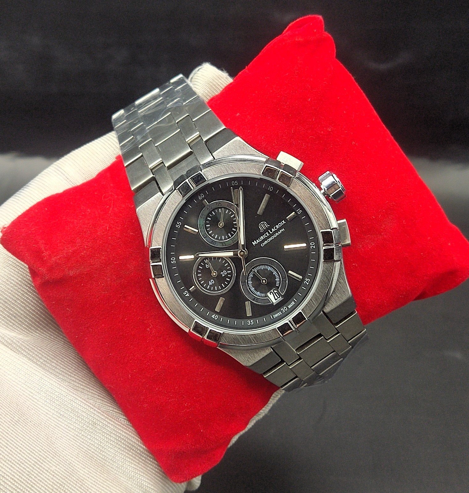#Refurbished Maurice Lacroix Chronograph Black Dial Analog Men’s Wrist Watch