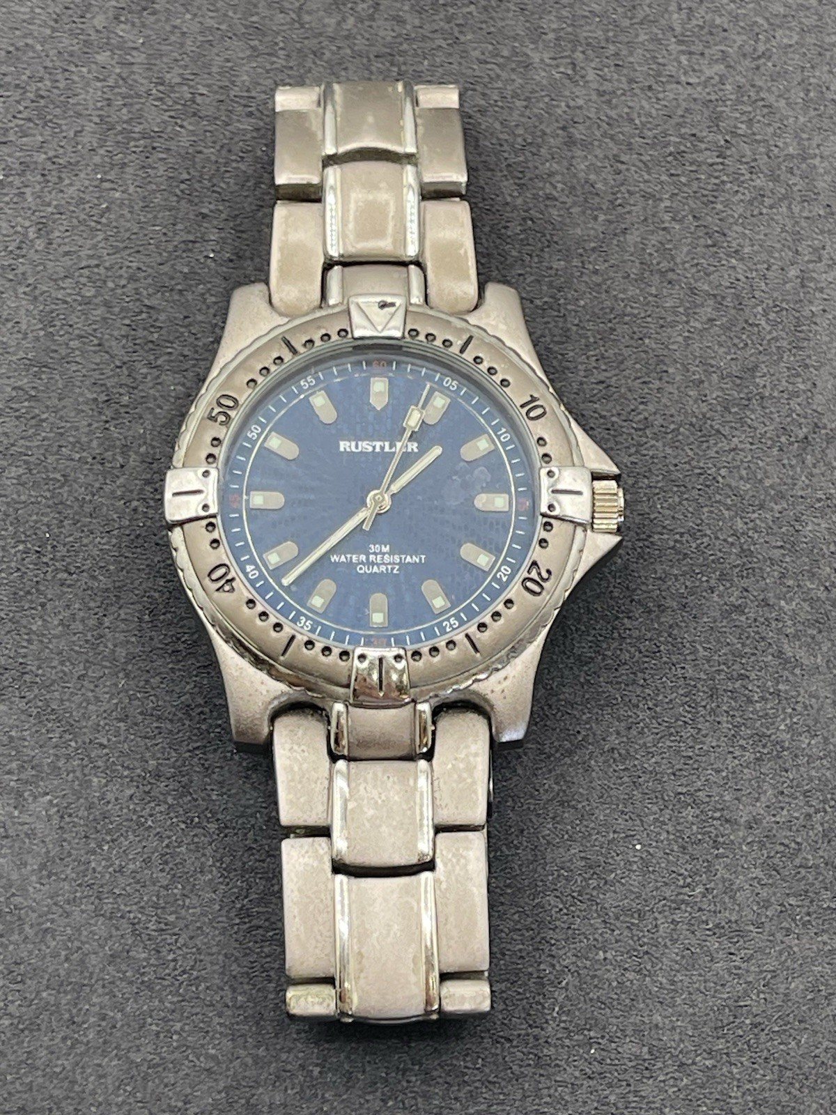 Rustler A133-01 Men’s Quartz Analog Watch Blue Textured Dial 35mm 30m SS-working