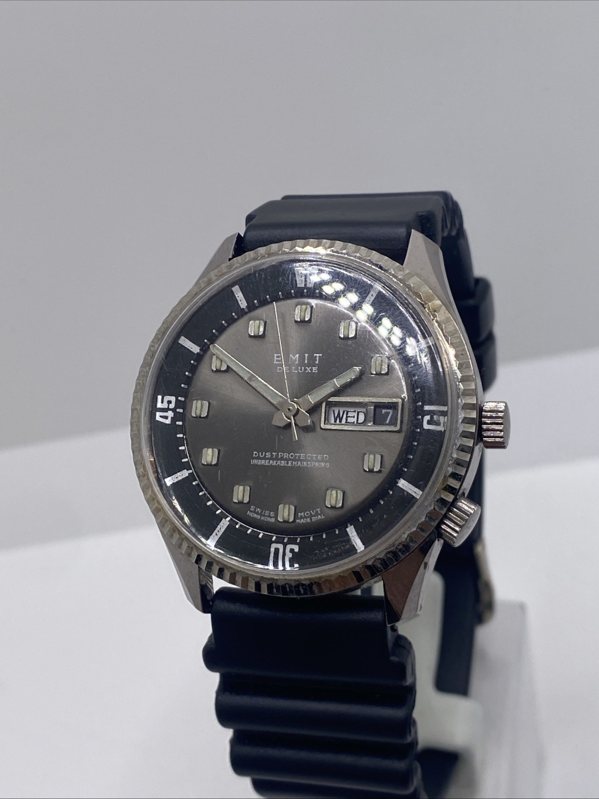 Emit De Luxe Swiss Dive Style Watch Wind Dive Watch Works Needs Service Runs