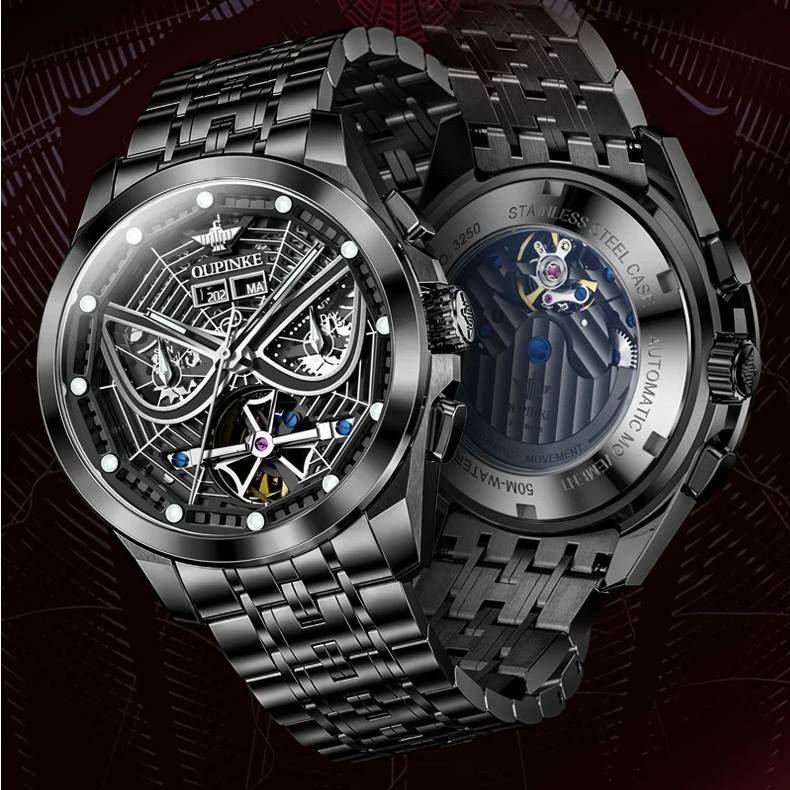 Automatic Mechanical Watch Waterproof Skeleton Luxury Dial Men Men’s Strap