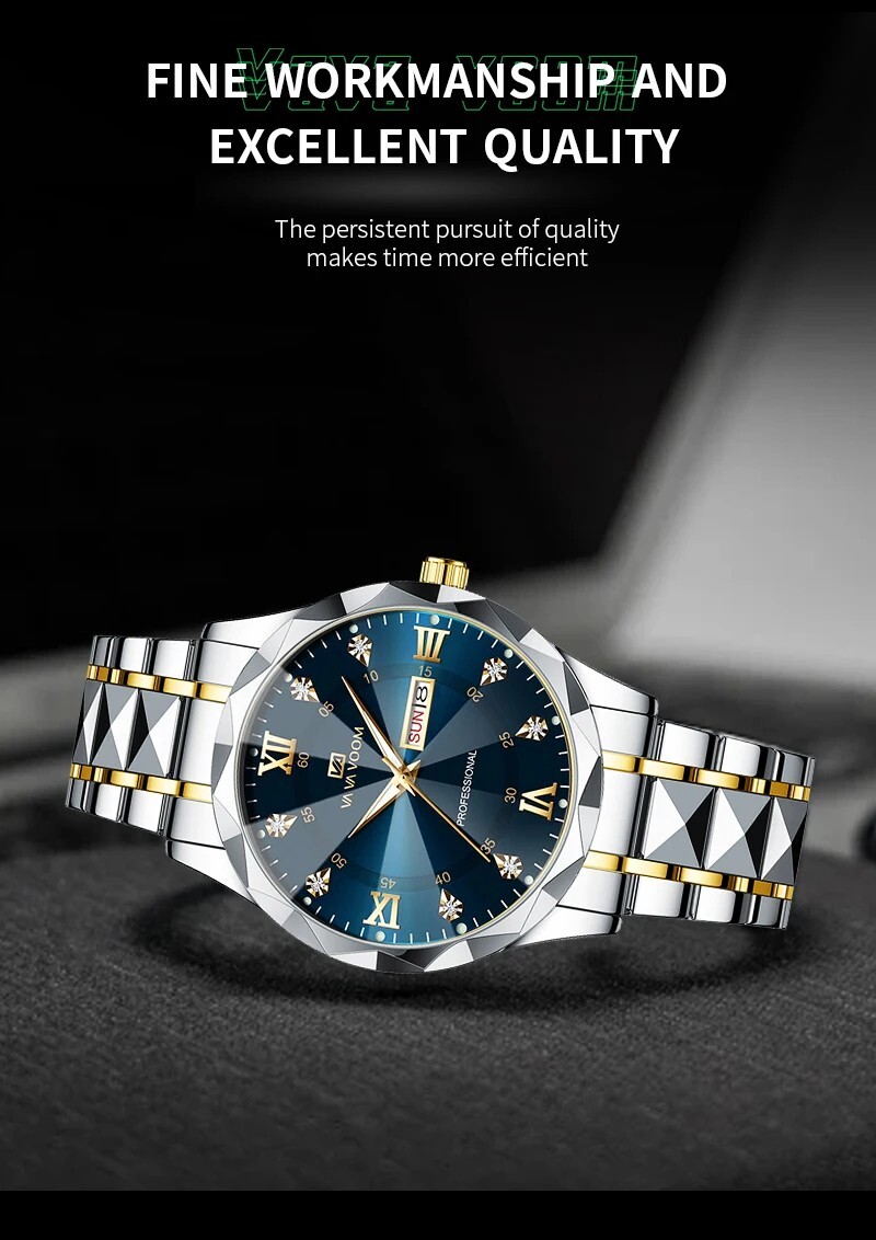 Men’s Watch Relojes De Hombre Stainless Steel Quartz Luminous Classic Watches