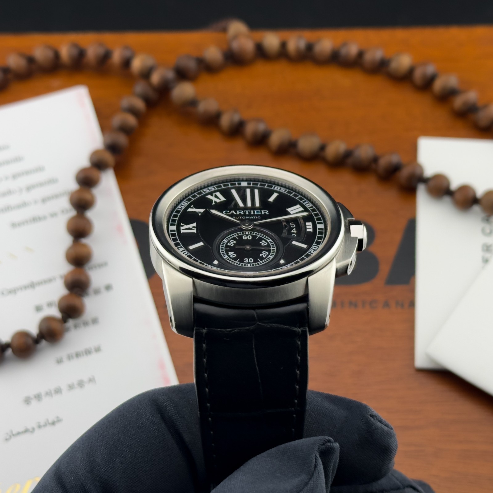 Calibre de Cartier 42mm Steel Black Dial Automatic Watch 2017 W7100041 Full Set