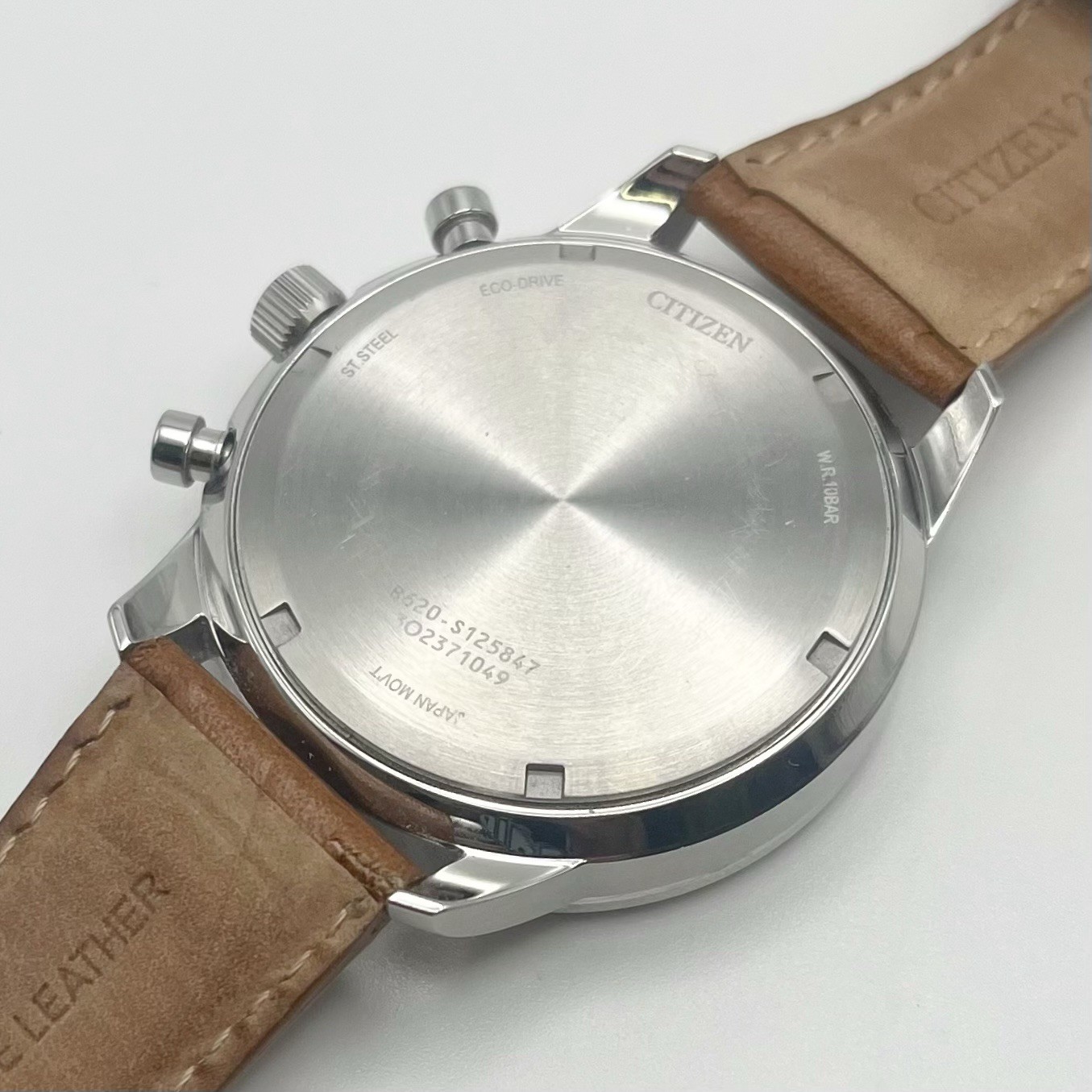 Citizen Eco-Drive Quartz Chronograph 10 BAR WR 44mm Date Tan Dial 3 Subdials