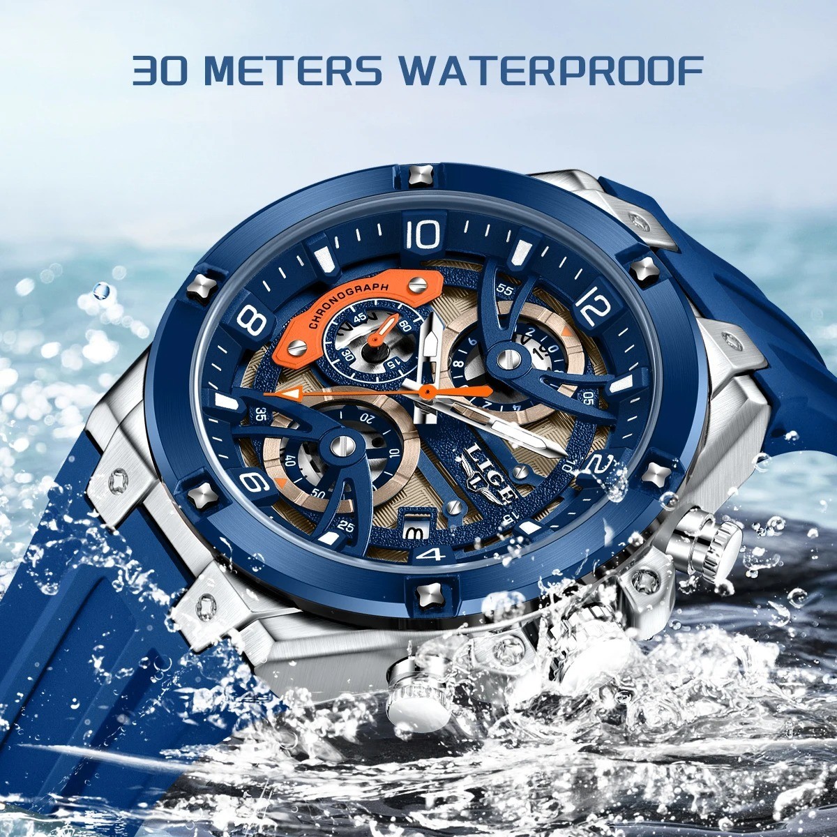 43MM LIGE Military Quartz Diver Watch Men Silicone 30M Waterproof Luminous NEW