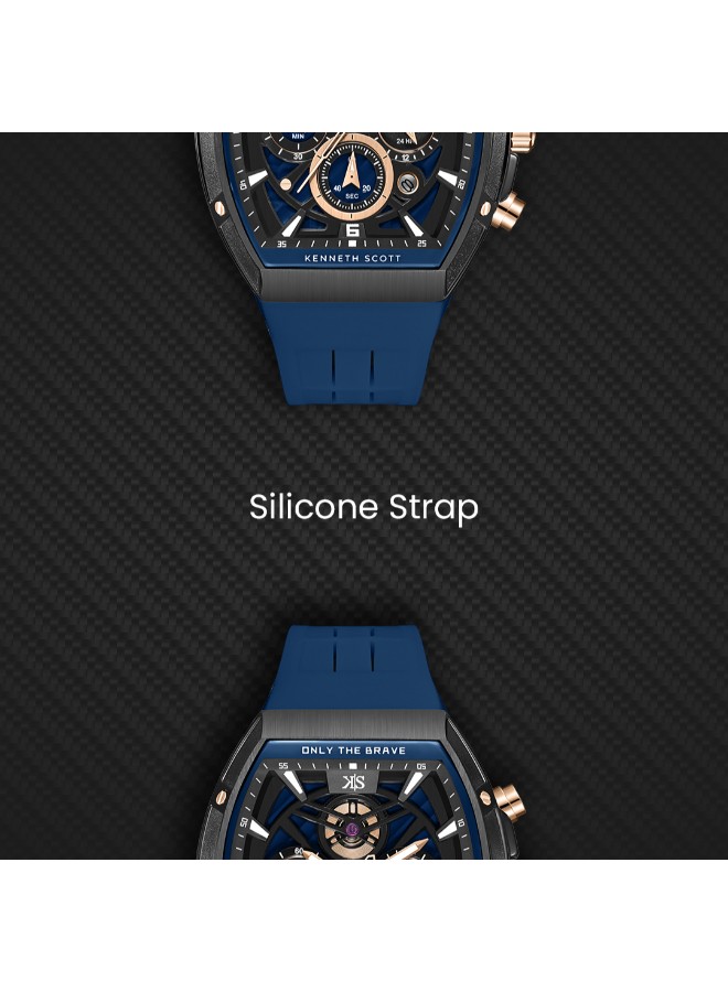 Kenneth Scott Men’s Chronograph Watch | Blue Dial, 44mm, 30 m (3 ATM)