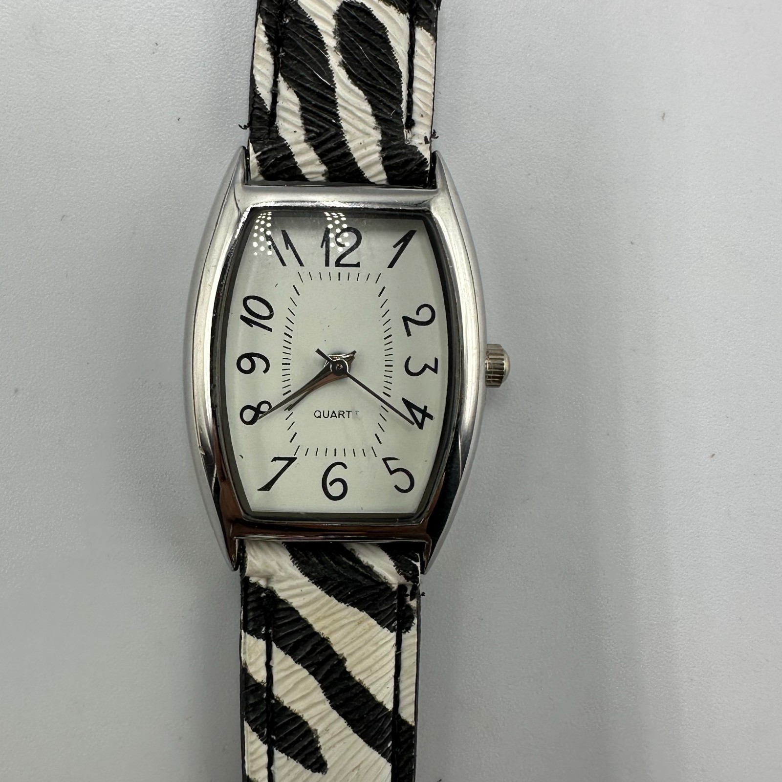 Zebra Watch Women Animal Print Black White Faux Leather Band New Battery 8”
