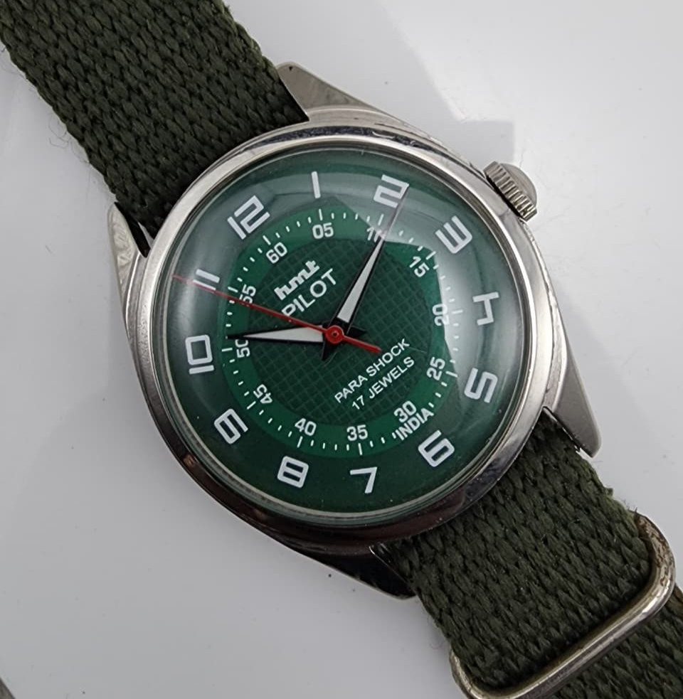 HMT Pilot Para Shock 17 Jewels Hand Winding Vintage Men’s Watch Green Dial Man