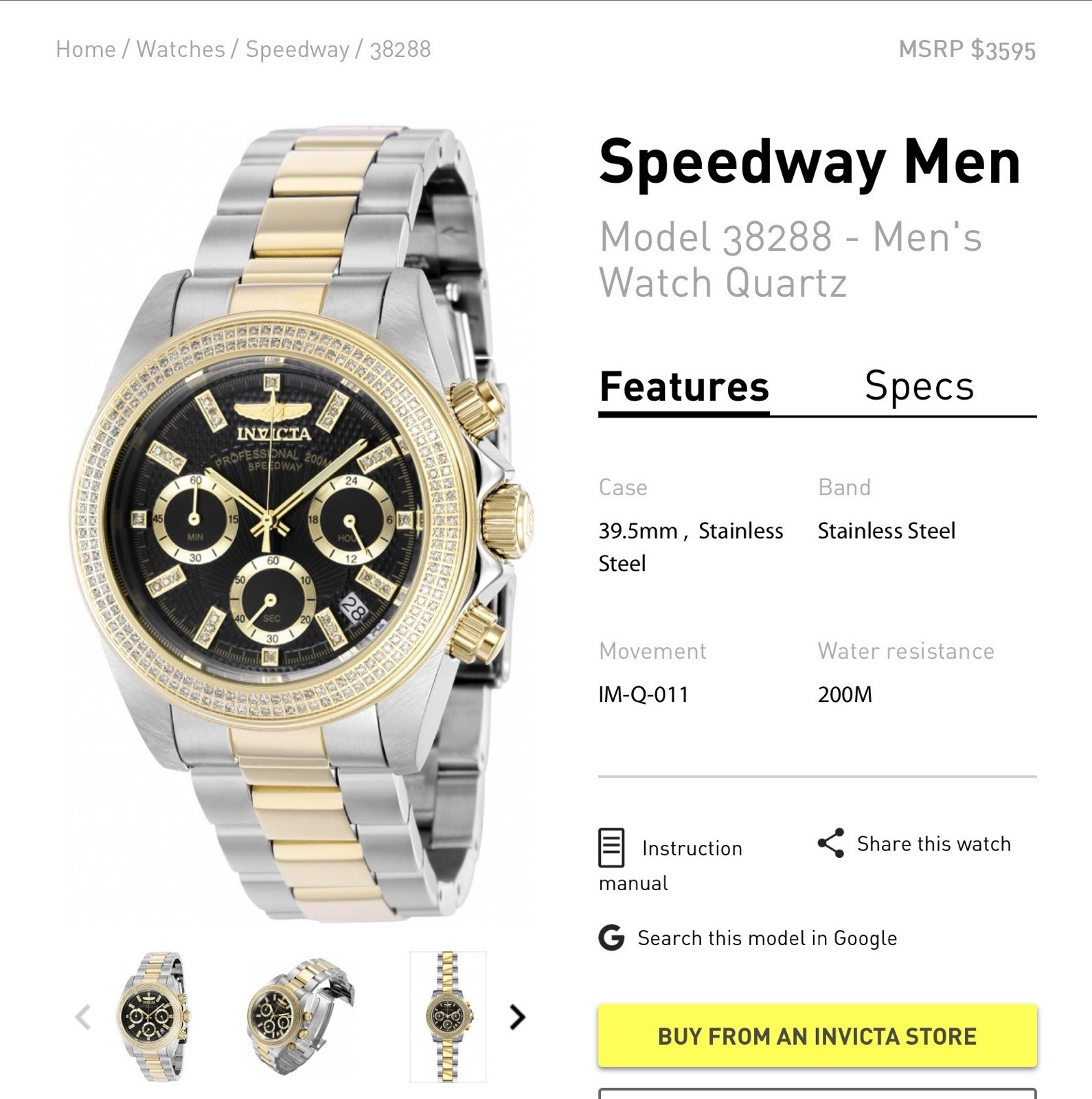 New Old Stock!! Invicta Speedway Watch Mod# 38288 220 Natural Diamonds!! 39.5mm