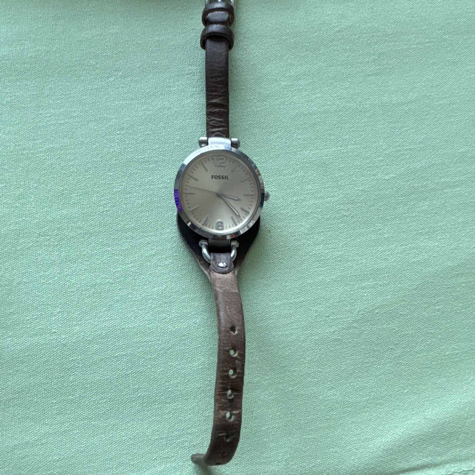 Fossil Women’s Analog Watch Silver Dial Brown Leather Strap Date Indicator