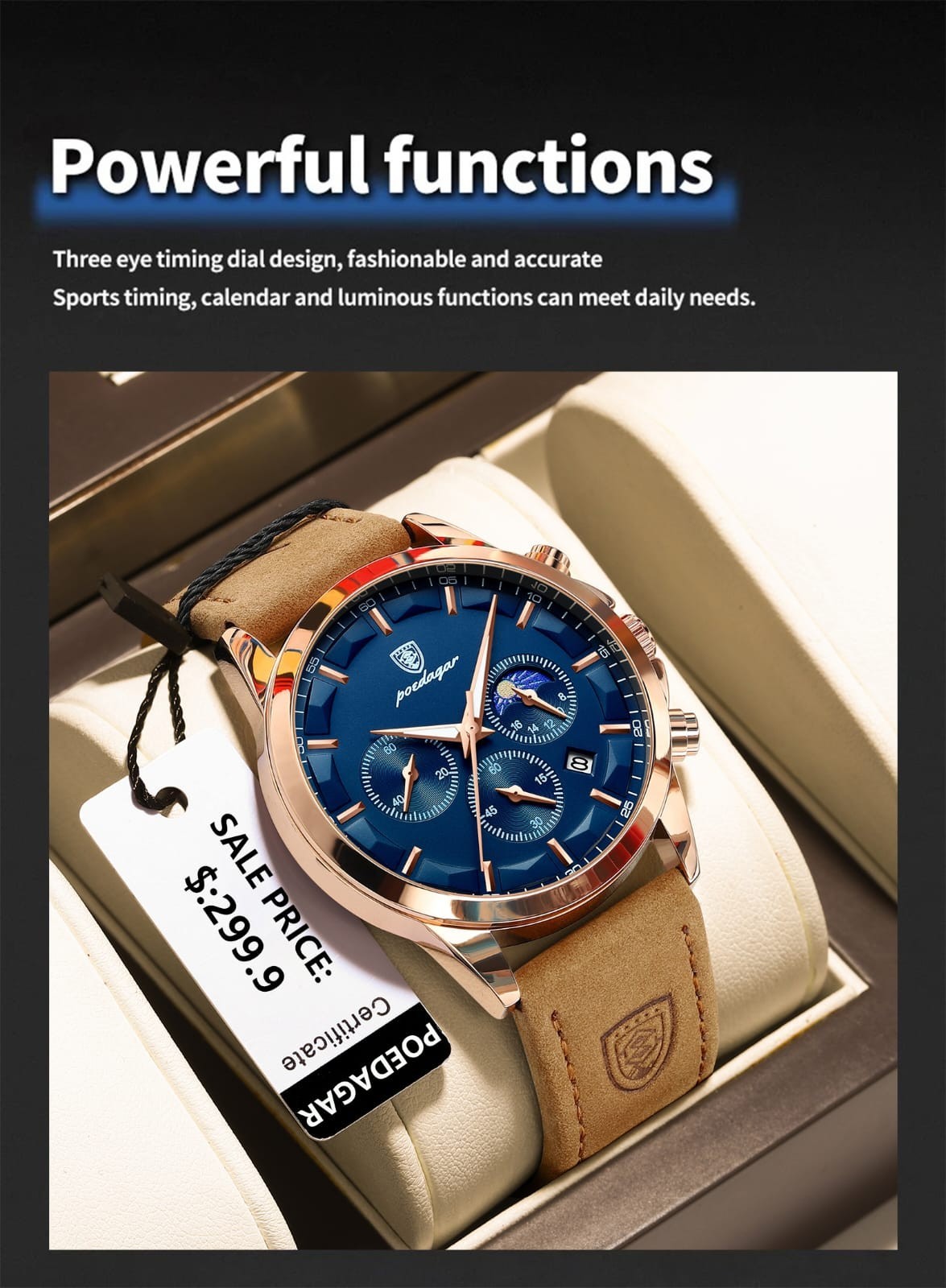 POEDAGAR Sports Luxury Men Quartz Watch Waterproof Chronograph Luminous Date Man