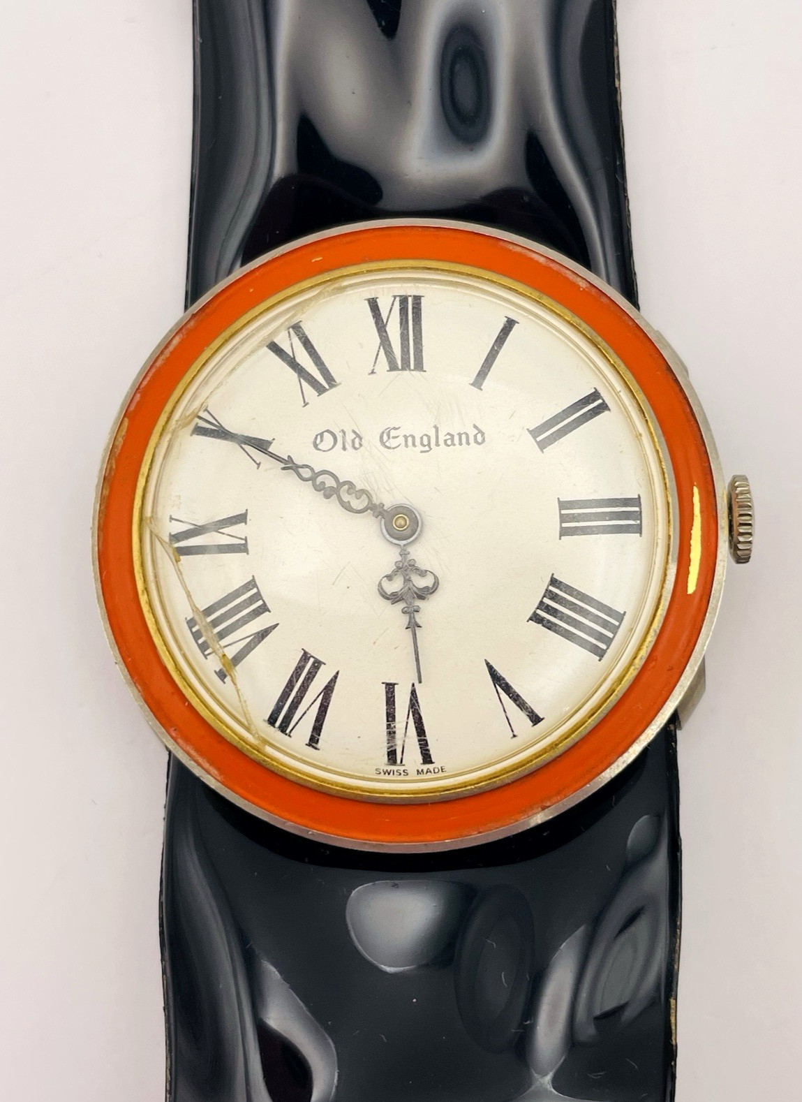 Vintage 1960s Old England Pop Art Watch Manual Black and Orange Mod