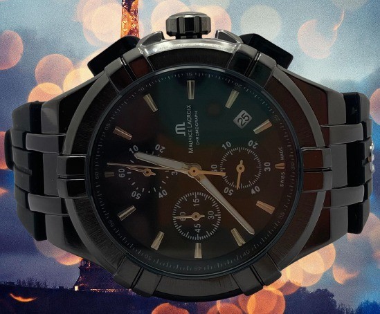 Rare All Black Maurice Lacroix Chronograph Date Refurbished Quartz Wristwatch