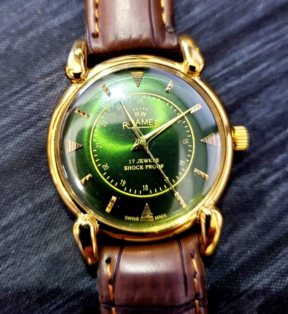 RARE Roamer Shock Proof Manual Wind Swiss Watch Restored Serviced GLD-GRN-BRW