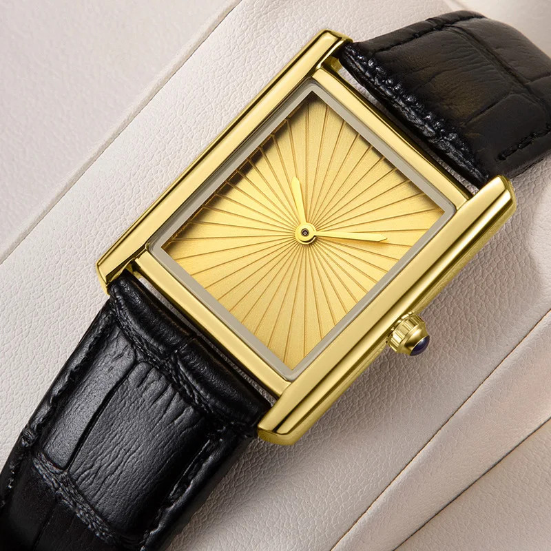Classic Tank Square Quartz Watch Leather Strap Waterproof Classic Dress Watch