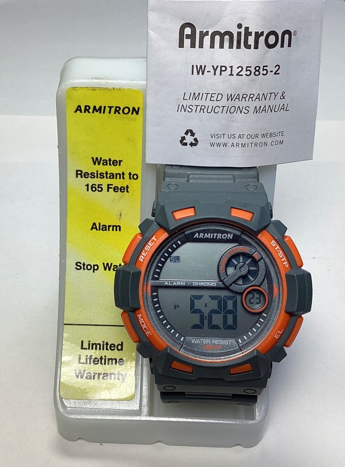 Armitron 40/8320 Mens Watch Orange Gray Digital Alarm Chronograph Works Well