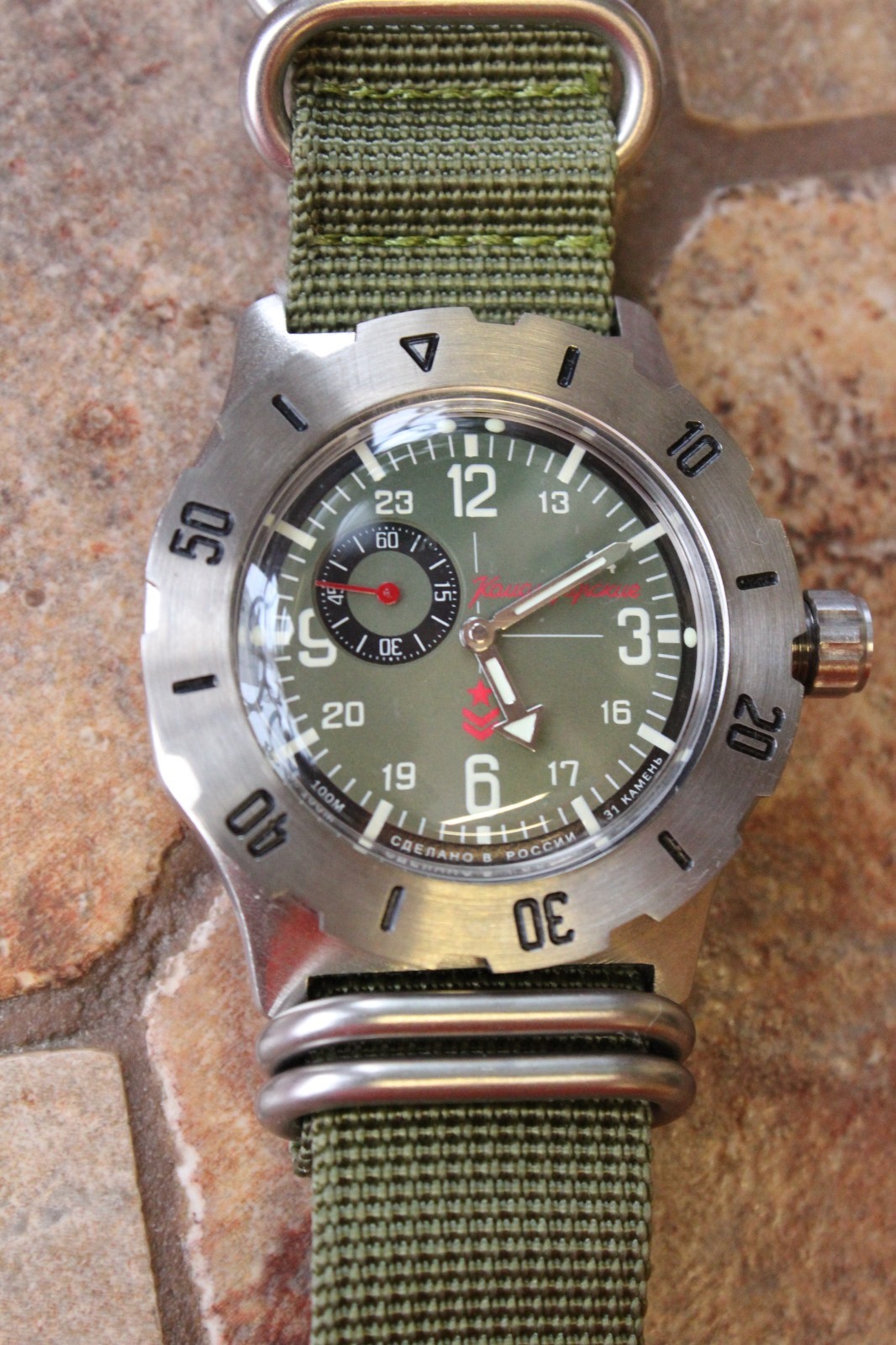 Vostok Komandirsky Diver Mechanical Auto Winding Wrist Watch 24 Hour K-35 350501
