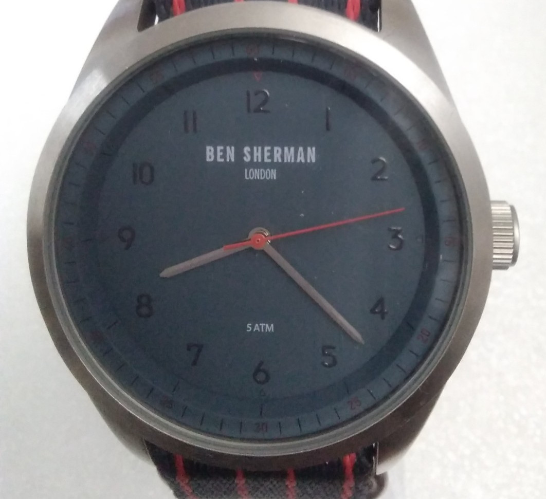 RARE Ben Sherman Men Watch WB010U Pinstripe Canvas & Leather Military Cuff Strap
