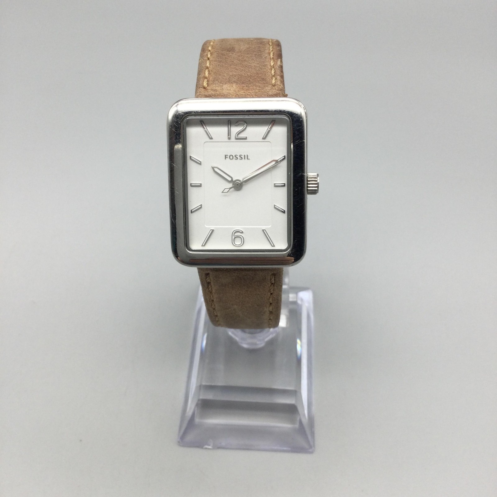 Fossil ES4243 Womens Watch 28mm Silver Tone Brown Leather Band New Battery