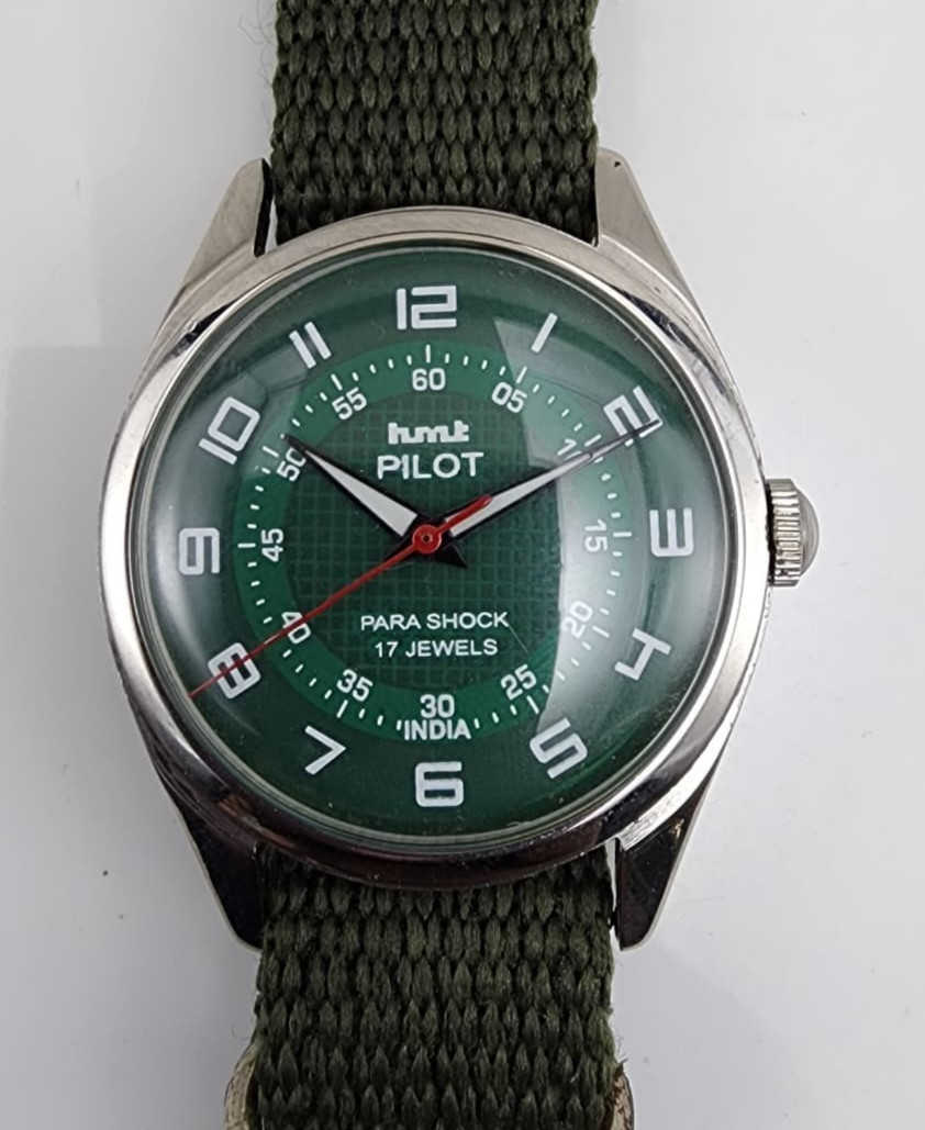 HMT Pilot Para Shock 17 Jewels Hand Winding Vintage Men’s Watch Green Dial Man