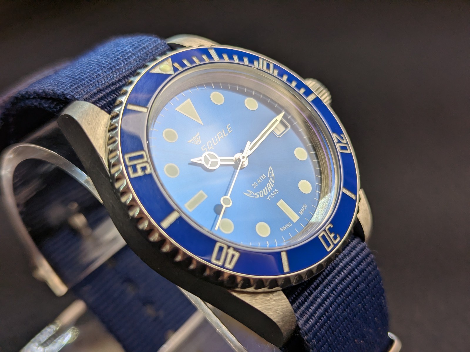 Squale Y1545 20 ATM Swiss Made Automatic Divers Watch – Blue Dial/Bezel