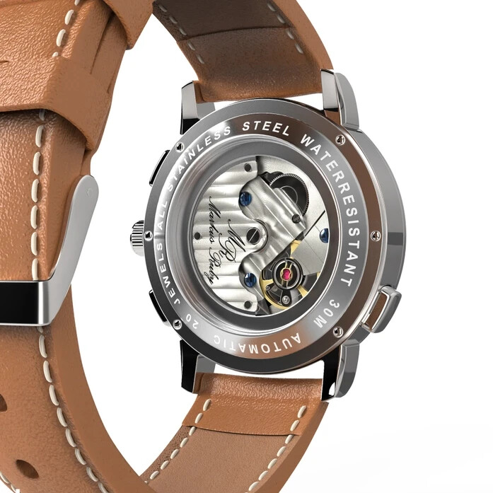 Markus Ruby Moonphase Automatic Men’s Wrist Watch (Brown Leather Strap)