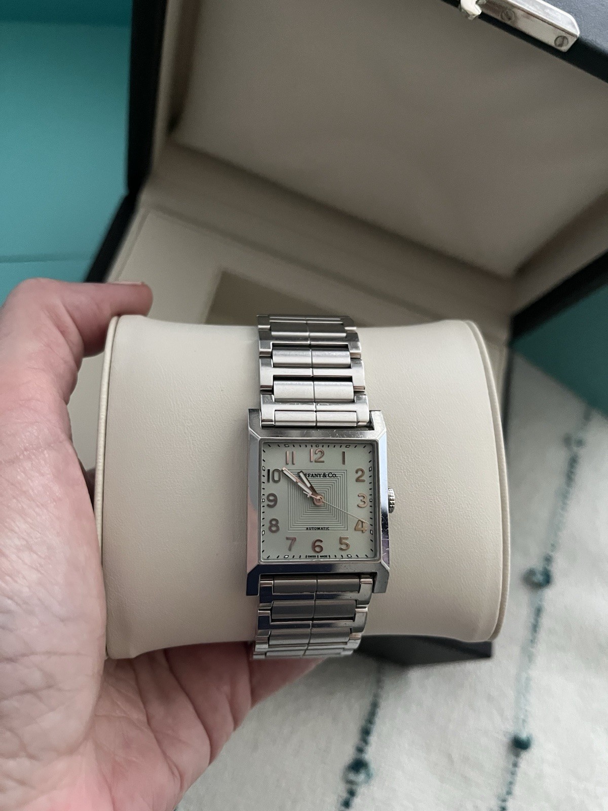 Tiffany & Co. East West Auto 33mm Silver Dial SS Rectangle Watch Box Papers
