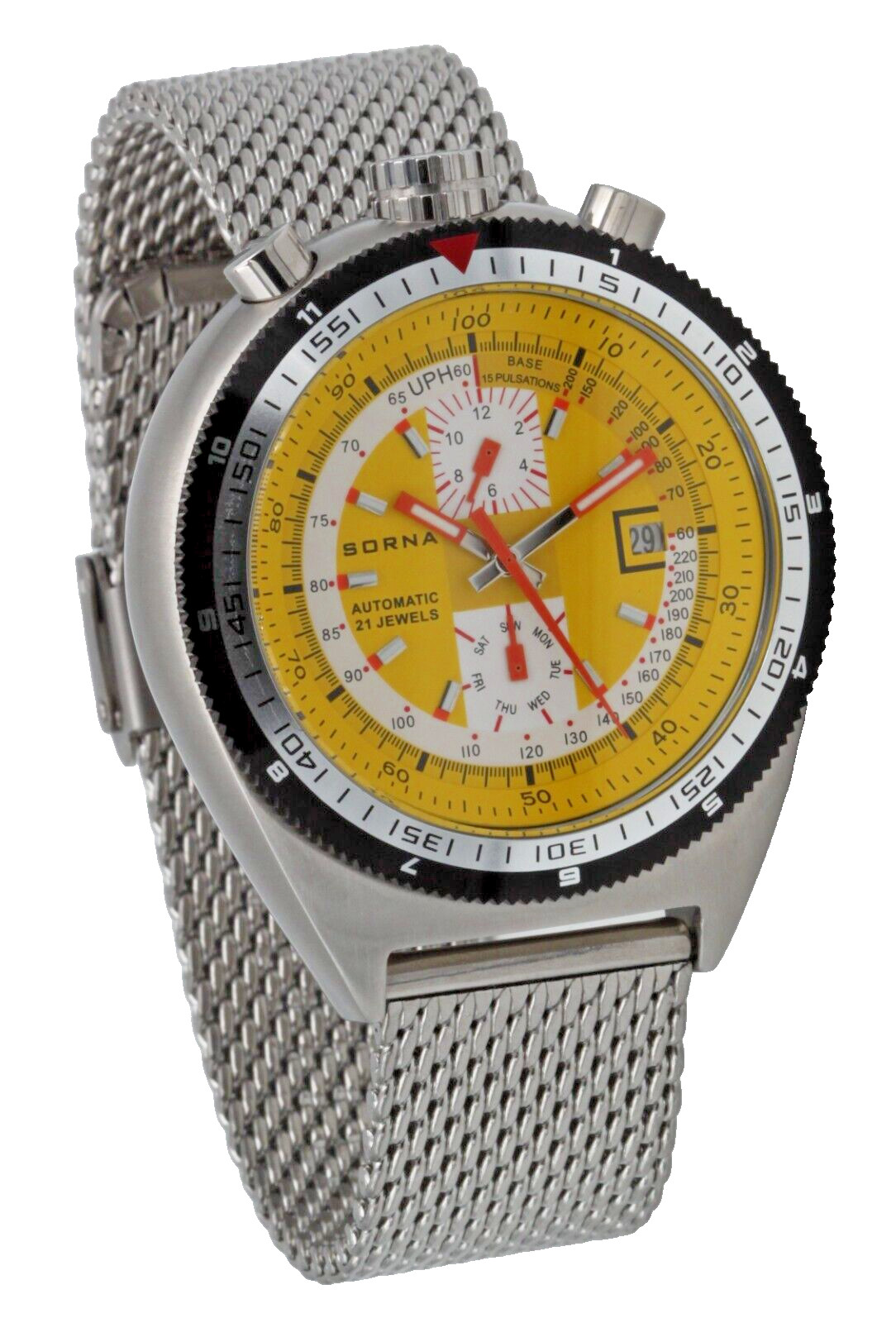 Sorna Bullhead Watch Automatic Retro-Style Yellow Men’s Watch 21 Jewels Ø 48 mm