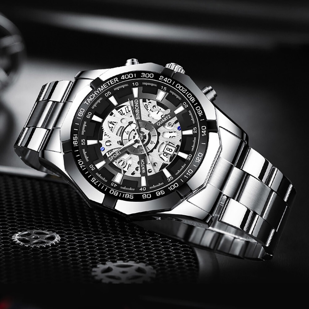 BINBOND Luxury Mens Stainless Steel Wtach Waterproof Date Quartz Wrist Watches