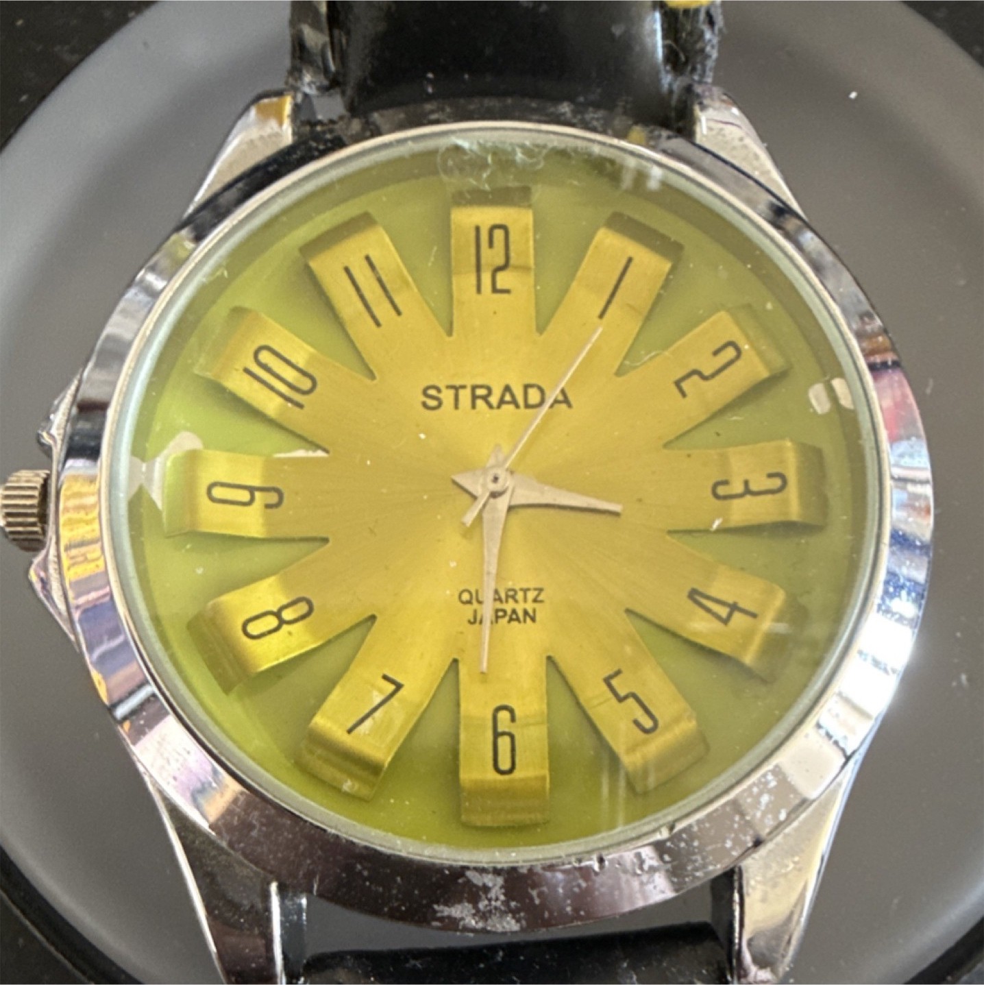 STRADA Project Vintage Silver SS Case Gold/Green Dial Strap Dial Moves Around