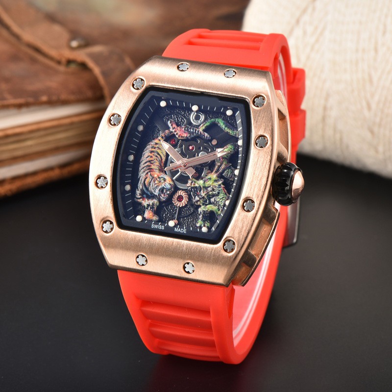 New Sports Men’s Dragon Tiger Pattern Lassa Quartz Watch Skeleton Dial