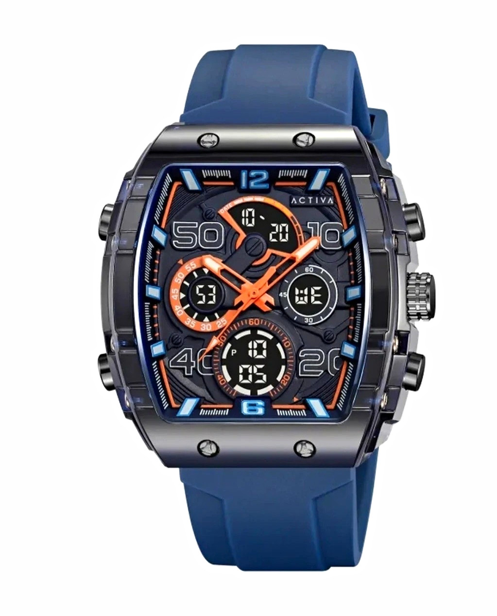 Activa Men’s Chronograph Analog/Digital Quartz Watch Blue Rubber Strap 48-51.9mm