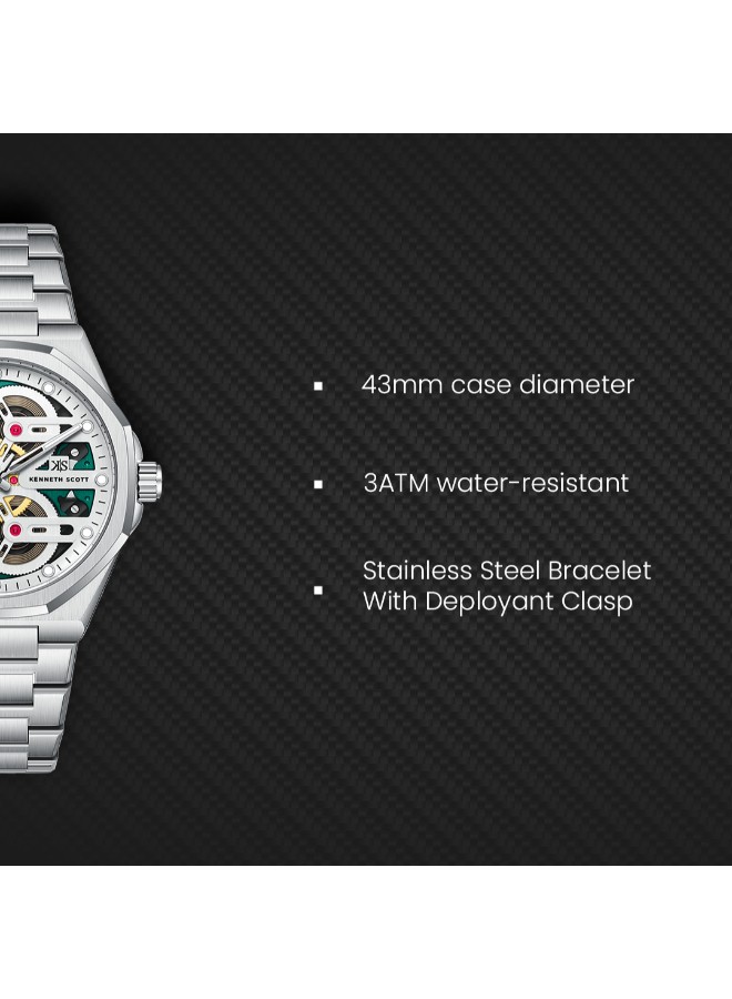 Kenneth Scott Men’s Analog Watch | Green Dial, 43mm, 30 m (3 ATM)