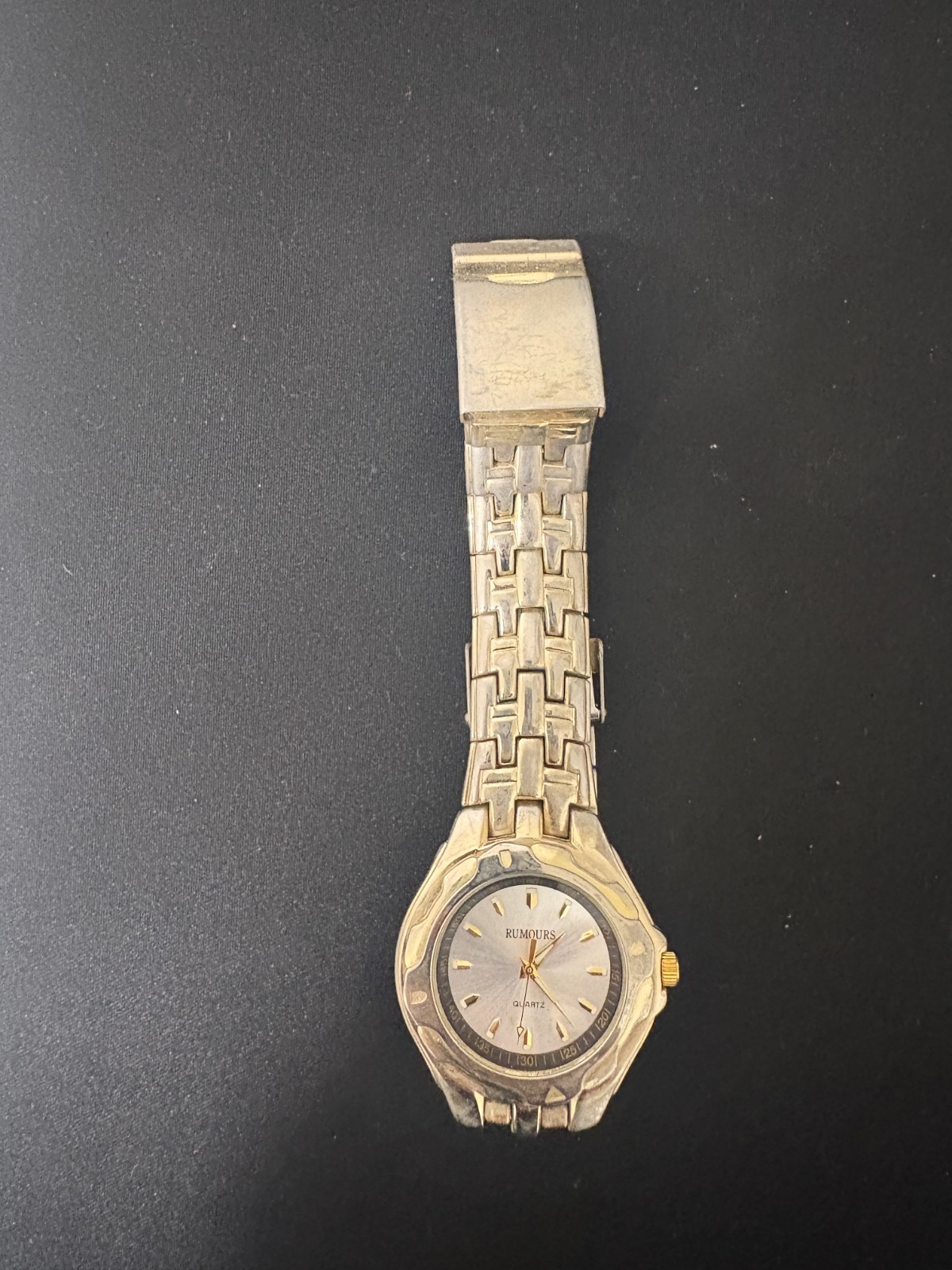 Vintage Rumours Quartz Watch Gold Tone Geometric Puzzle Link Bracelet Round 39
