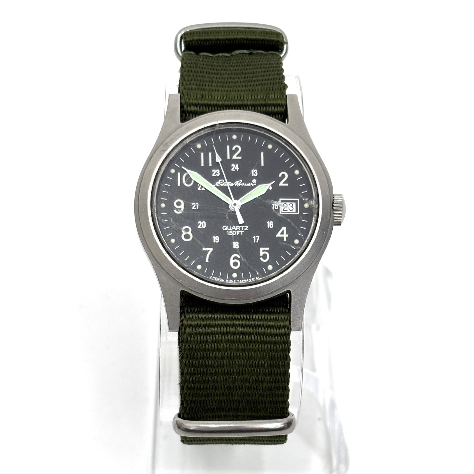 Vintage 90s Eddie Bauer French Quartz Military Field Watch 34mm Date New Battery