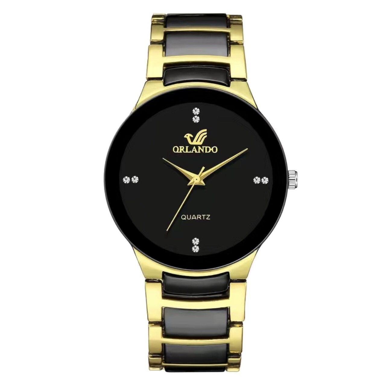 Men’s British Style Golden Steel Strap Pointer Plated Diamond Quartz Watch