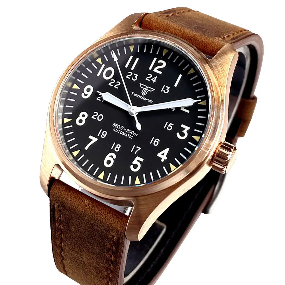 Tandorio 39mm Cusn8 Bronze Mechanical Automatic Vintage Men Watch For Japan NH35
