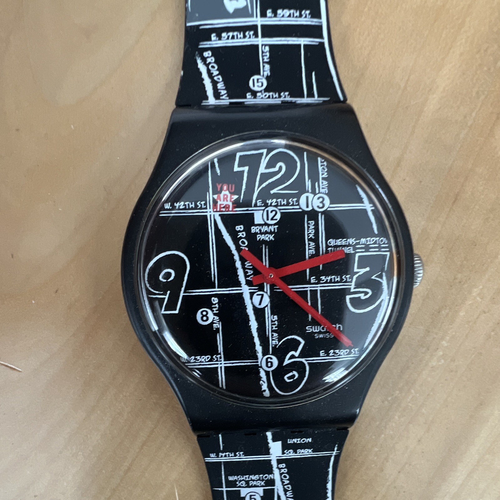 Swatch New York City Map Dial Black/White 41mm Plastic Quartz Analog Watch