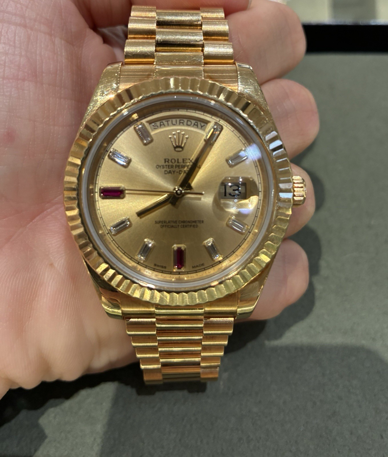 Rolex Day-Date II Presidential 41mm Diamond & Ruby Dial Yellow Gold – 218238