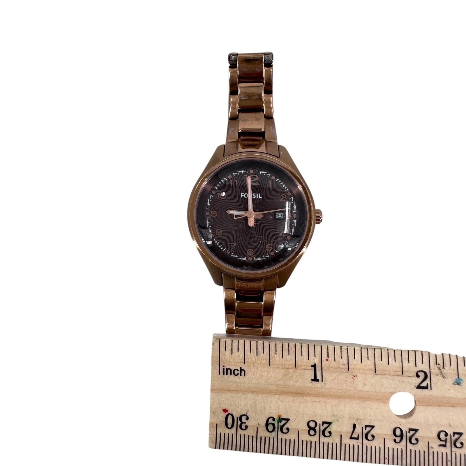 Fossil Flight Mini Womens Watch Bronze Stainless Steel Brown Dial Date AM-4366