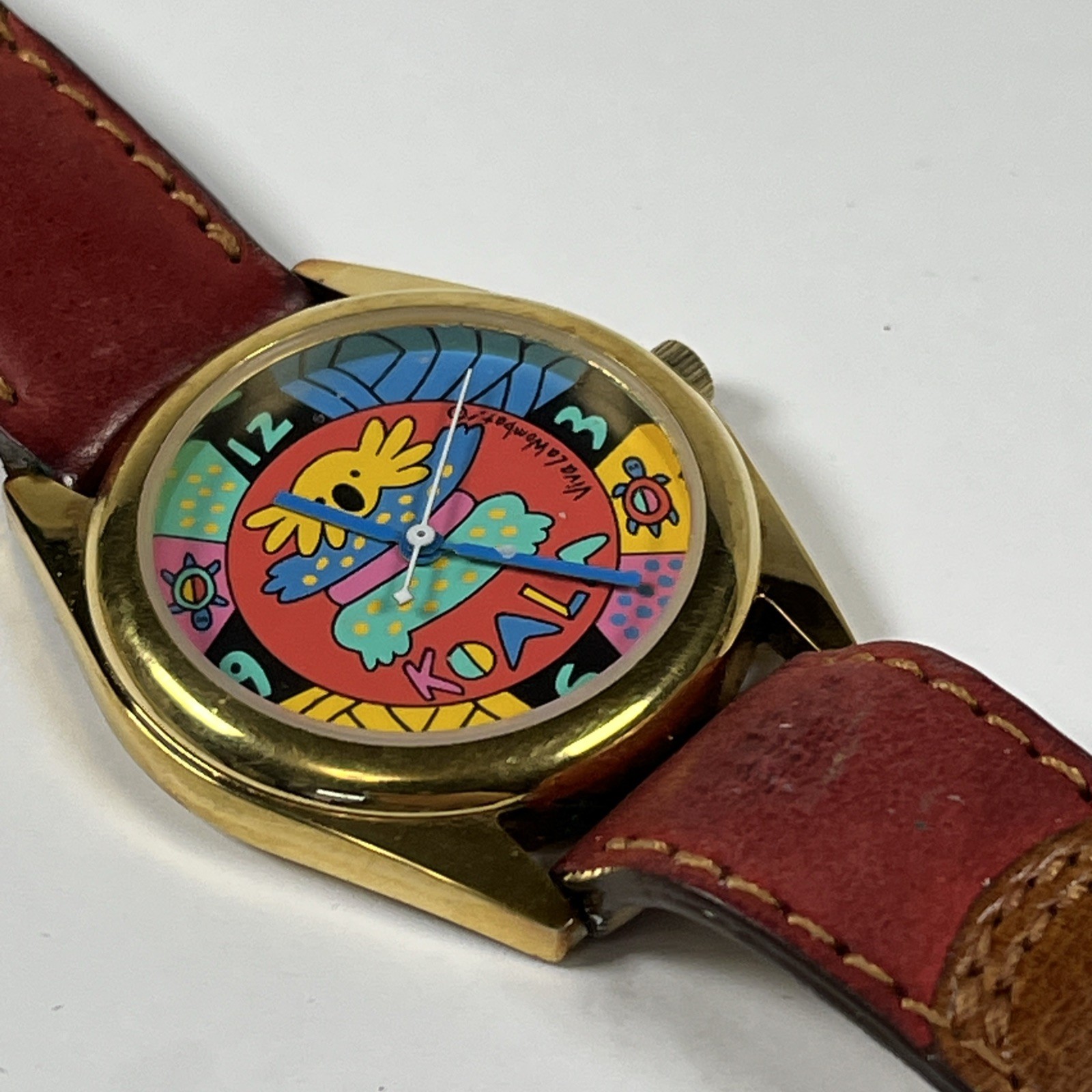 Vintage 1993 Viva La Wombat Australia Watch Koala Dial Leather Band Working