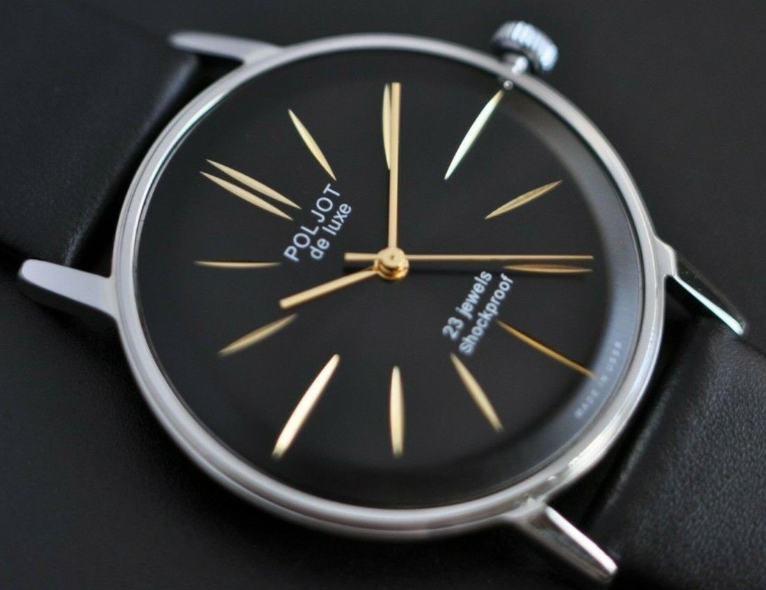 New Vintage Jacket Watch Poljot De LUXE Extra SLIM 1970s Case Stainless Very RAR
