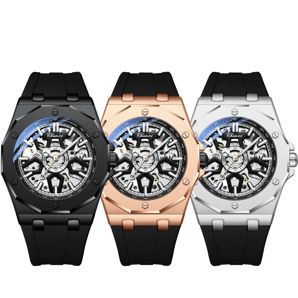 CHENXI Men Mechanical Watch Automatic Movement Wristwatch Males Silicone Watches