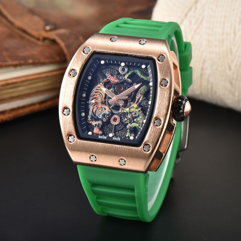 New Sports Men’s Dragon Tiger Pattern Lassa Quartz Watch Skeleton Dial