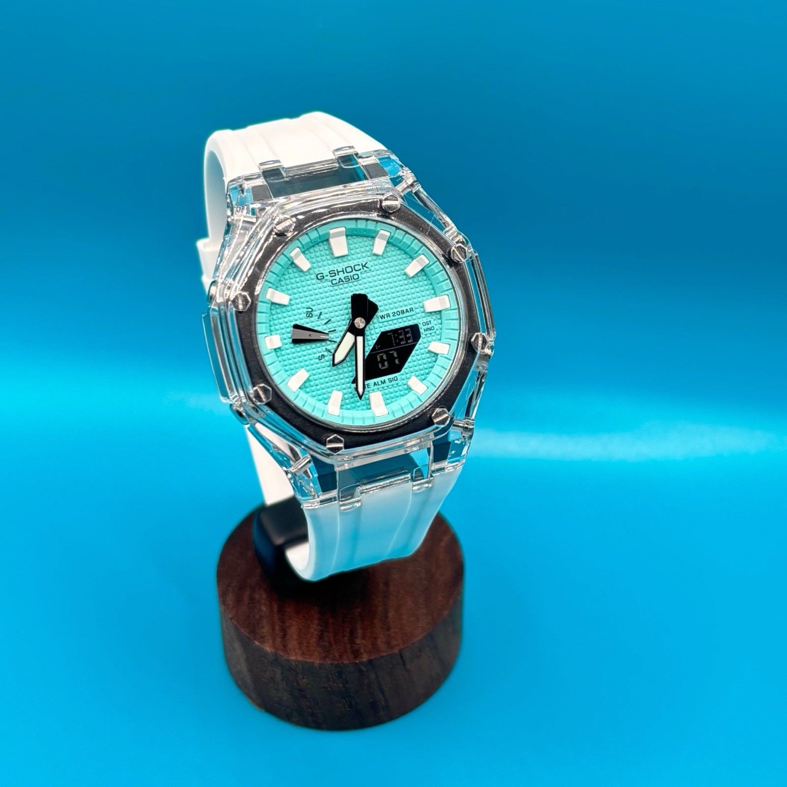 G-SHOCK 2100 Octagon Watch – Clear Case Sky Blue Dial & White Strap Ice Blue