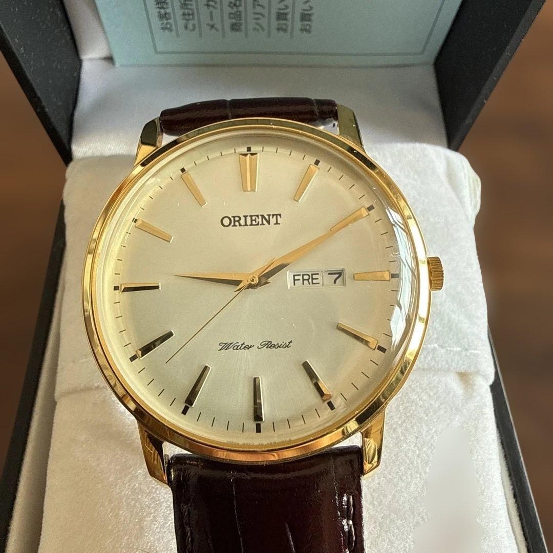 Orient Classic Capital UG1R-A0-A Gold Quartz Day Date Leather Men’s Dress Watch