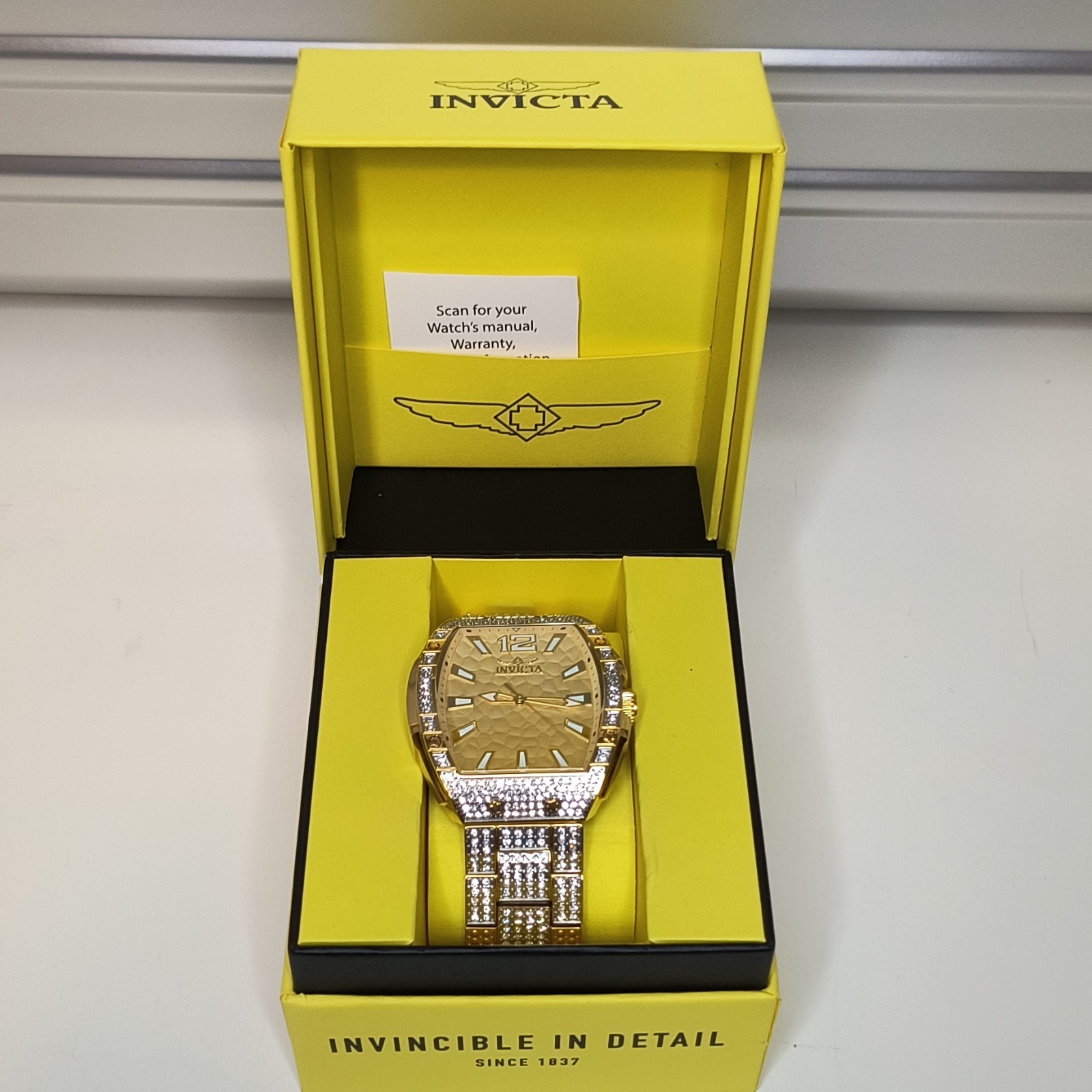 Invicta Celestial 50m Gold Dial 47mm SS Bracelet Watch w/ Box Model # AIC-50200