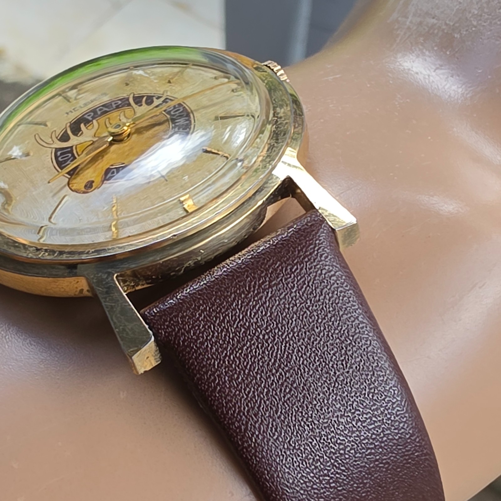 Vintage Helbros men’s manual wind watch Loyal Order of Moose linen dal 1950s